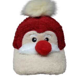 Holiday Time Santa Claus Face Rudolph Nose Sherpa Baseball Hat Multi OS Pom Pom